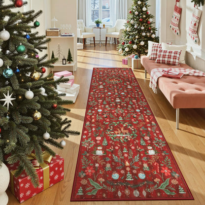 Lahome Christmas 8x10 Living Room Area Rug, Soft Christmas Tree Large Washable Rug for Bedroom, Non Slip Low Pile Indoor Floor Carpet for Home Office Xmas Holiday Decor, Beige