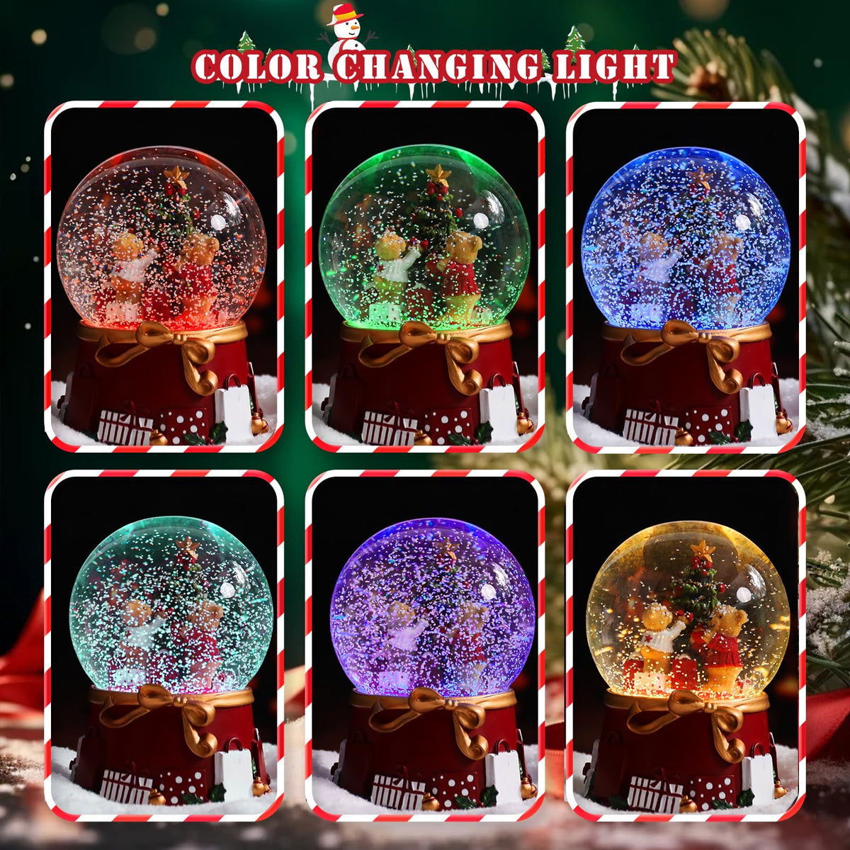 Musical Snow Globe with Color Changing LED Lights, Snowman Music Box