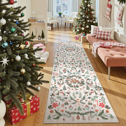 Lahome Christmas 8x10 Living Room Area Rug, Soft Christmas Tree Large Washable Rug for Bedroom, Non Slip Low Pile Indoor Floor Carpet for Home Office Xmas Holiday Decor, Beige