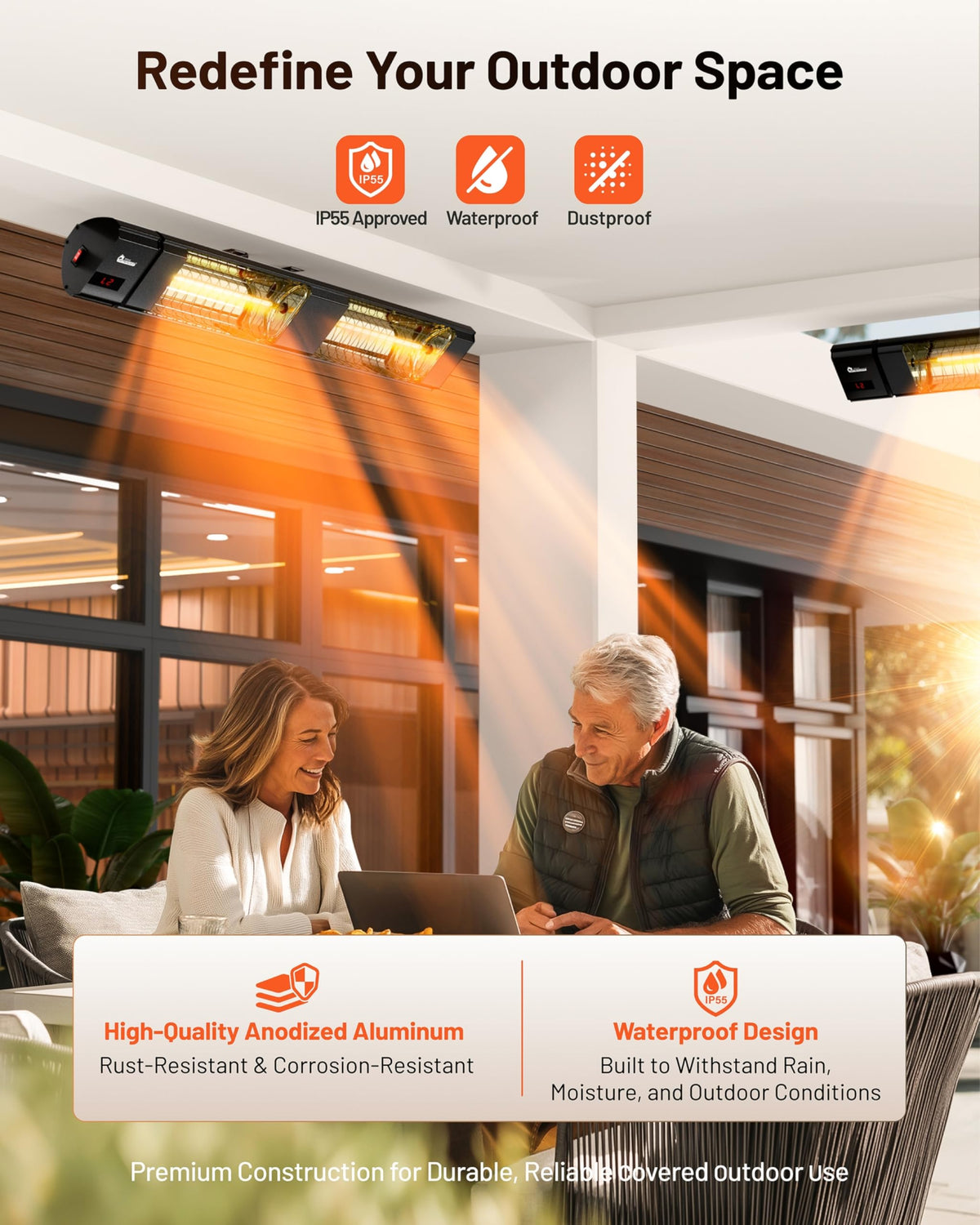 DR. INFRARED HEATER Portable Infrared Indoor and Outdoor Space Heater for Patio, Garage, Commercial & Residential With Remote Control, With Thermostat, Black