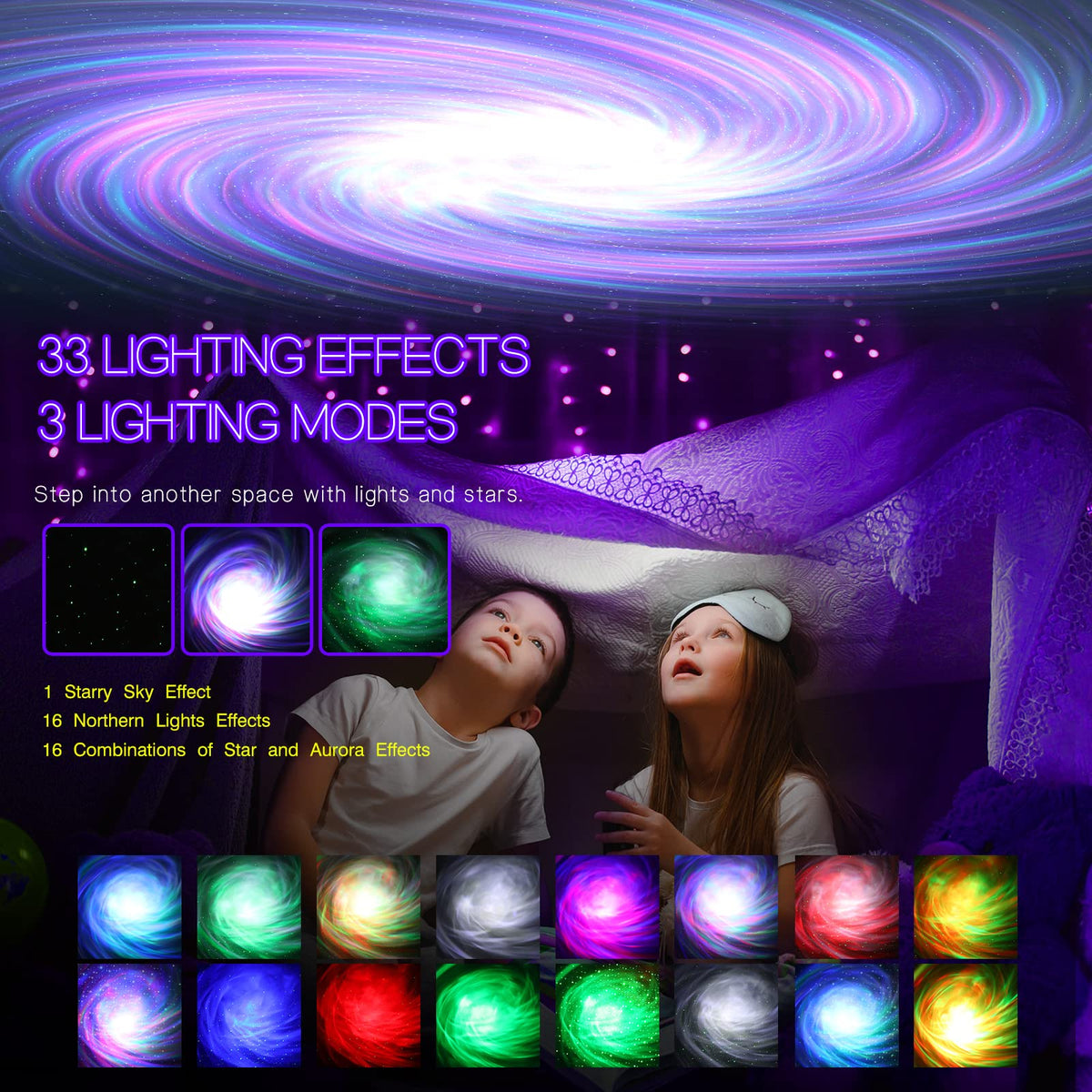 Galaxy Projector Aurora Night Light with Bluetooth Speaker & White Noise