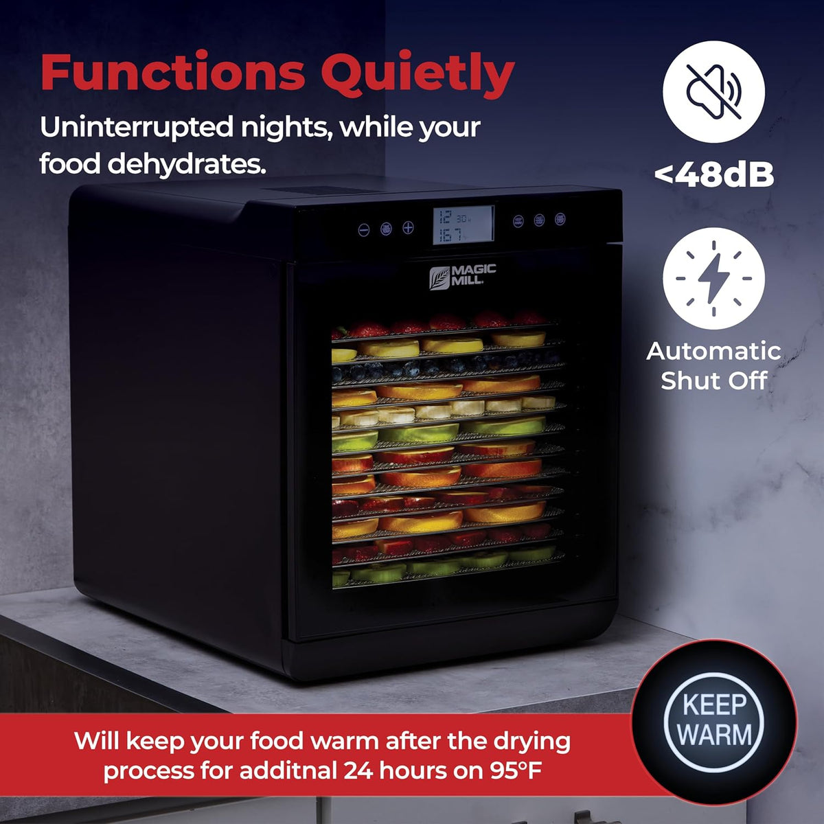 Food Dehydrator with 10 Stainless Steel Trays, 700W, Digital Timer
