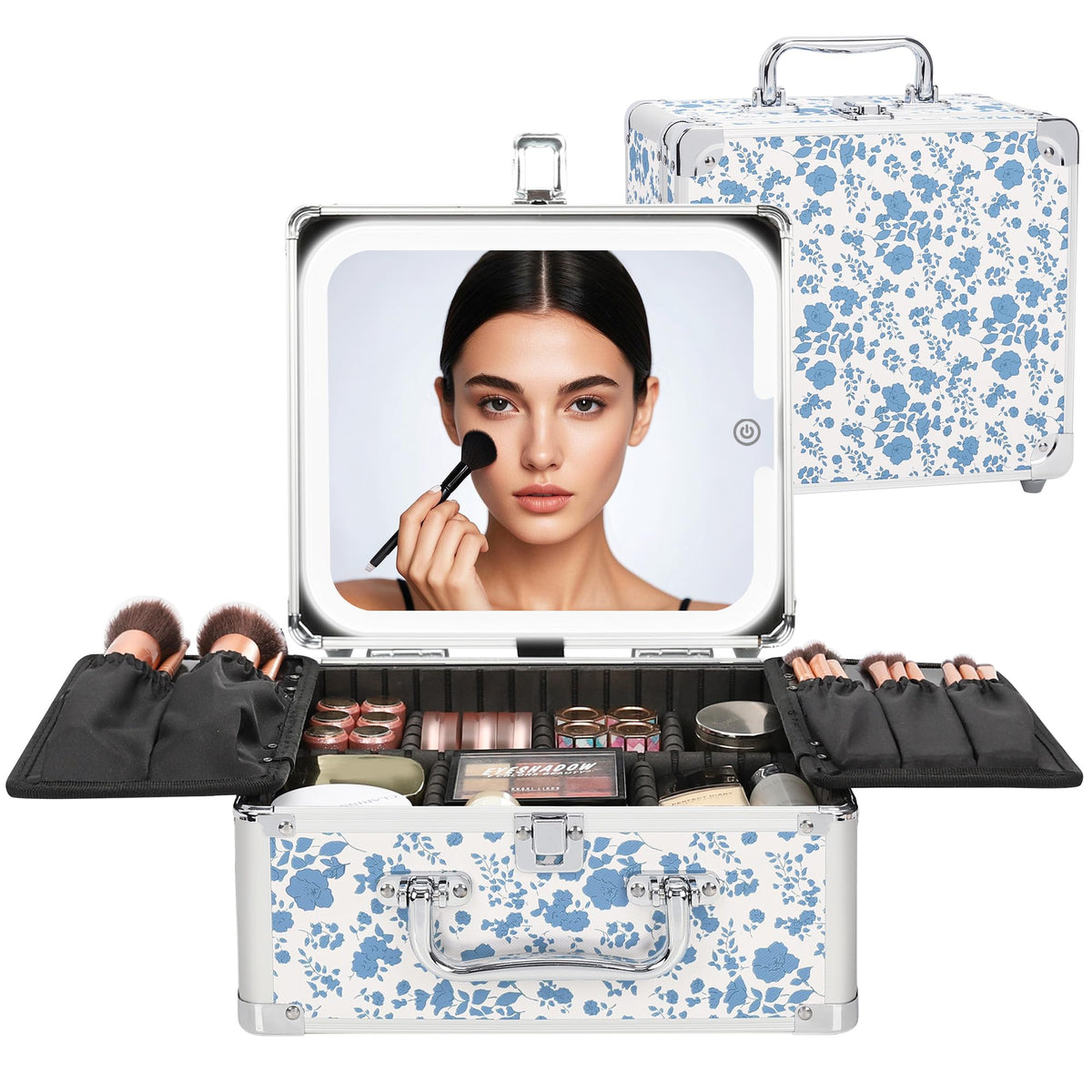Makeup Train Case with LED Mirror, Rechargeable Travel Makeup Bag