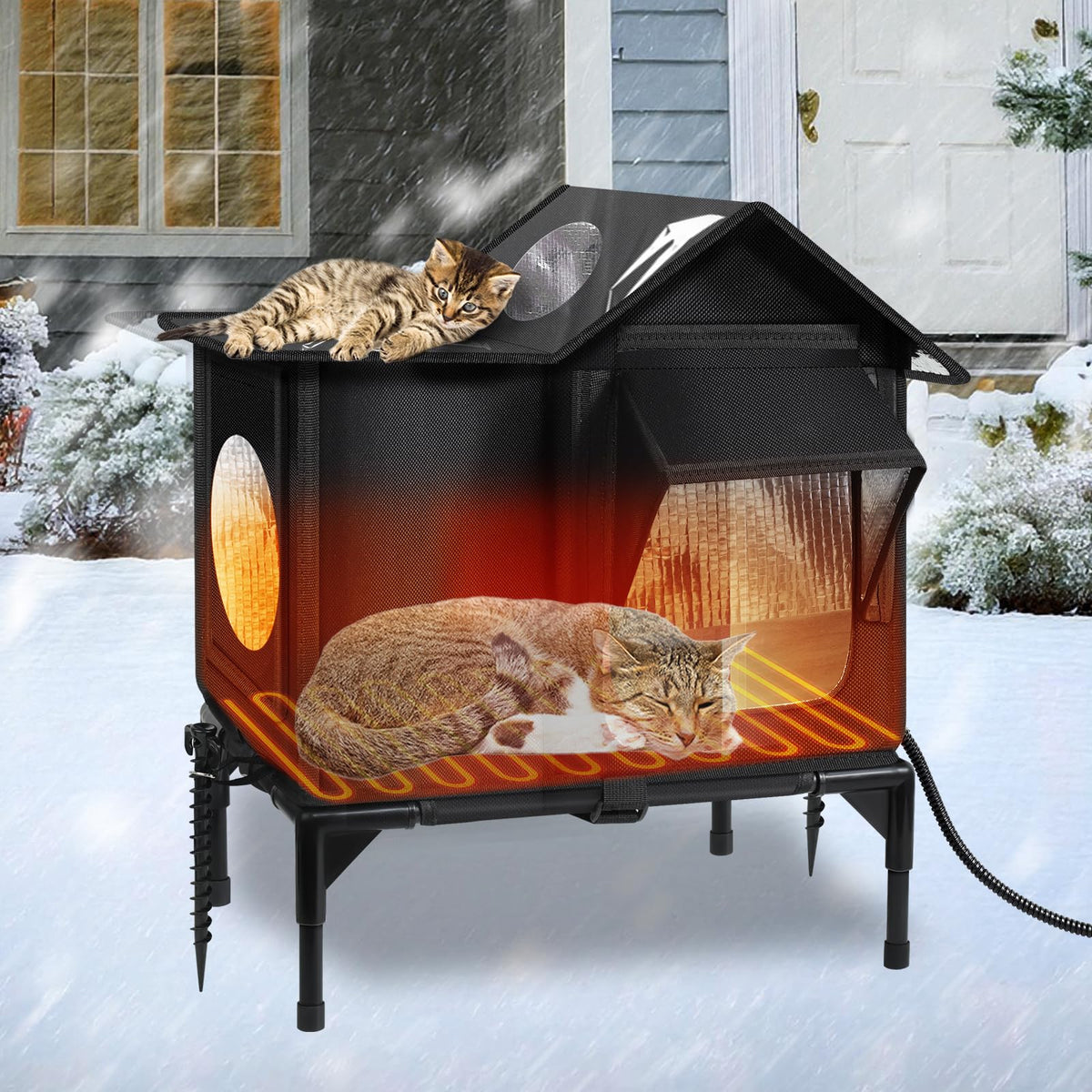 Outdoor Cat House Weatherproof, Heated Cat House, Insulated Cat House(M)