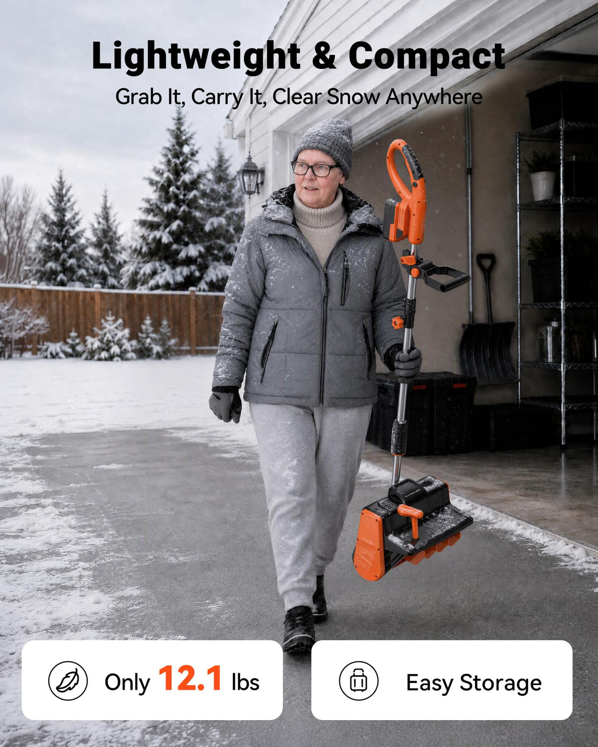 VOLTASK Cordless Snow Shovel, 24V | 13-Inch | 4-Ah Cordless Snow Blower, Battery Snow Blower with Directional Plate & Adjustable Front Handle (4-Ah Battery & Quick Charger Included)