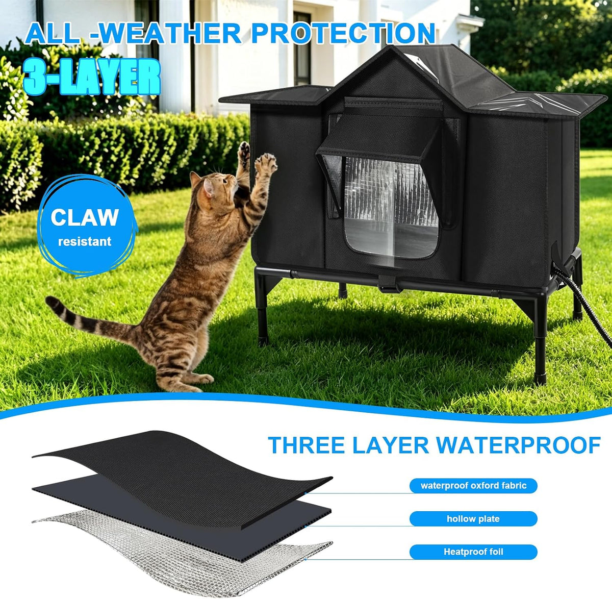 Outdoor Cat House Weatherproof, Heated Cat House, Insulated Cat House(M)