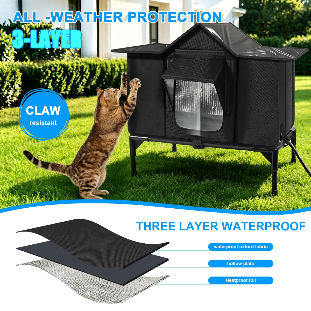 Outdoor Cat House Weatherproof, Heated Cat House, Insulated Cat House(M)