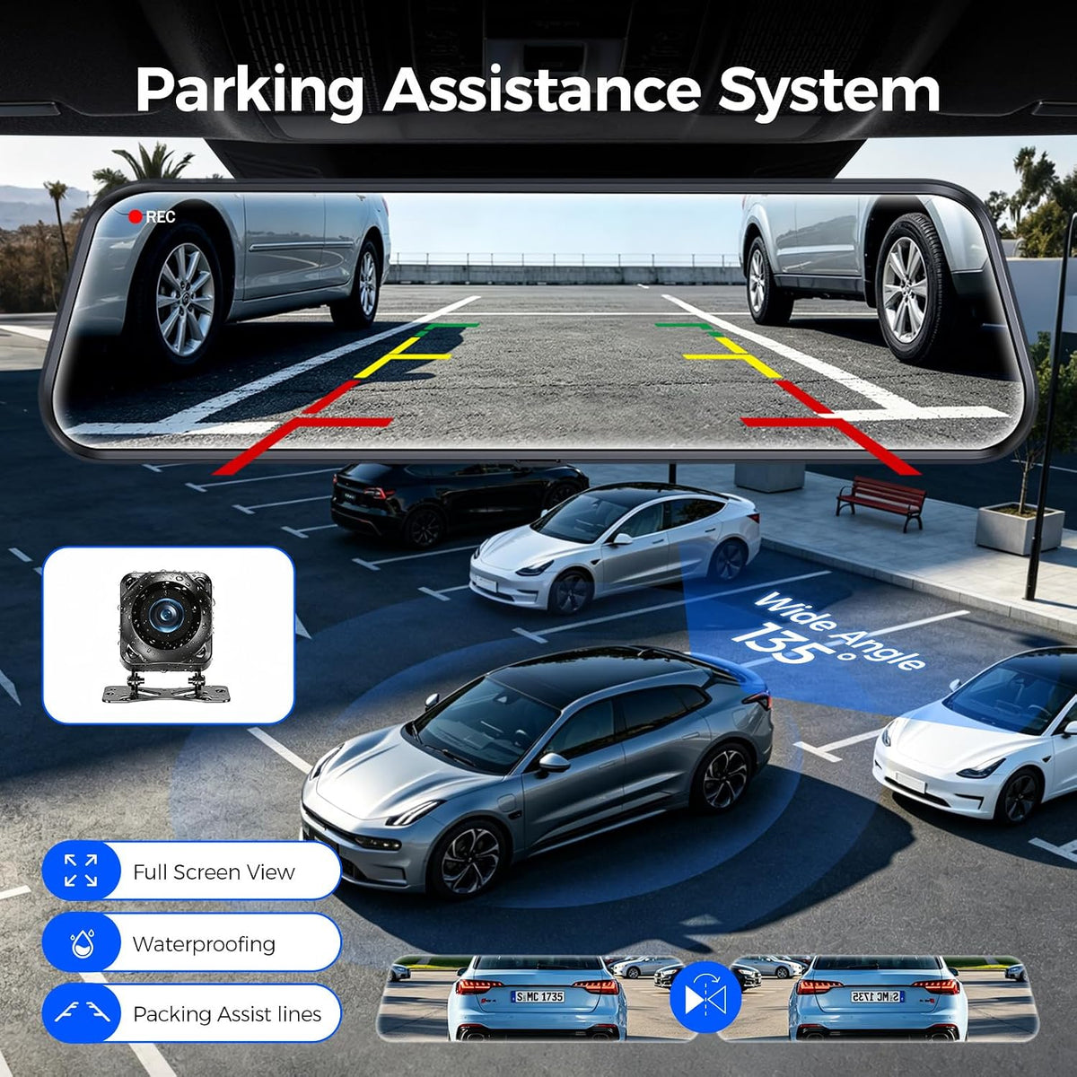 Mirror Dash Cam,10" 1080P Touch Screen Front & Rear View Mirror Camera