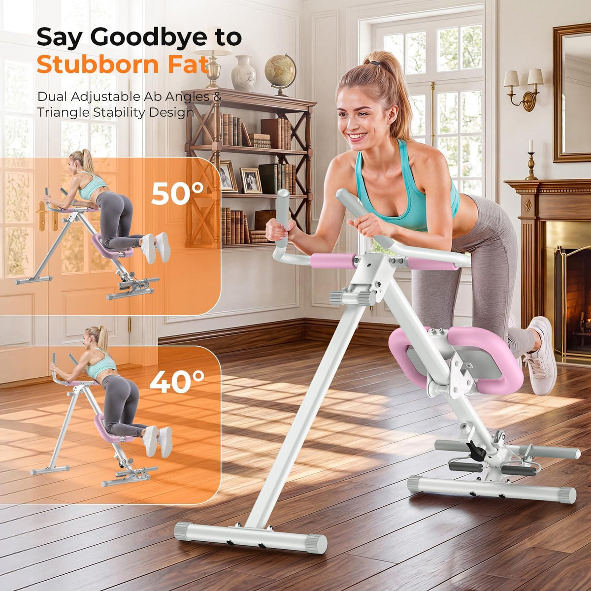 OWLSKY Ab Machine, Adjustable Ab Trainer Machine for Abs Workout at Home Gym, Foldable, Knee Protection, LCD Monitor, Device Holder, 400 LBS,Abdominal Trainer for Stomach Workout