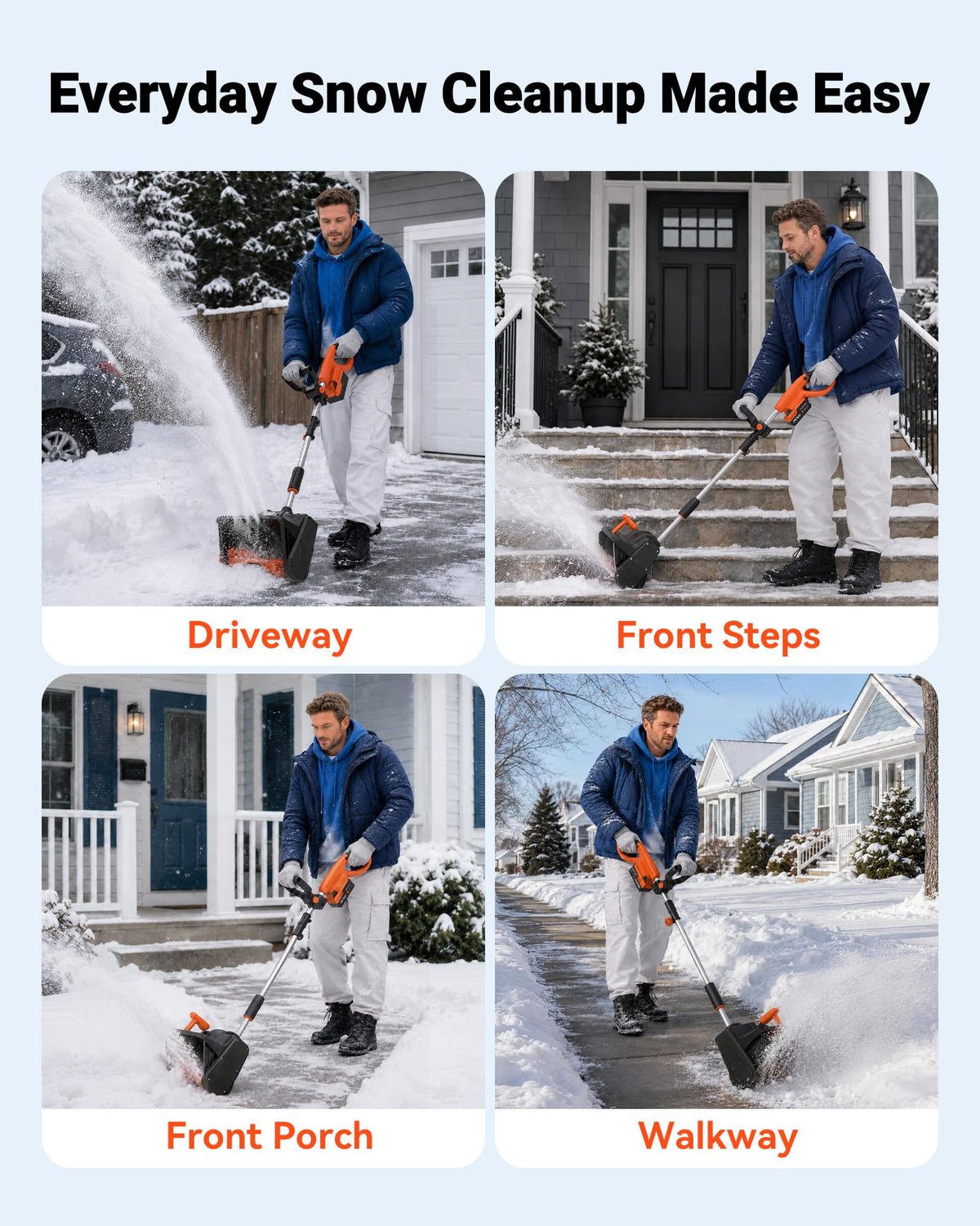 VOLTASK Cordless Snow Shovel, 24V | 13-Inch | 4-Ah Cordless Snow Blower, Battery Snow Blower with Directional Plate & Adjustable Front Handle (4-Ah Battery & Quick Charger Included)