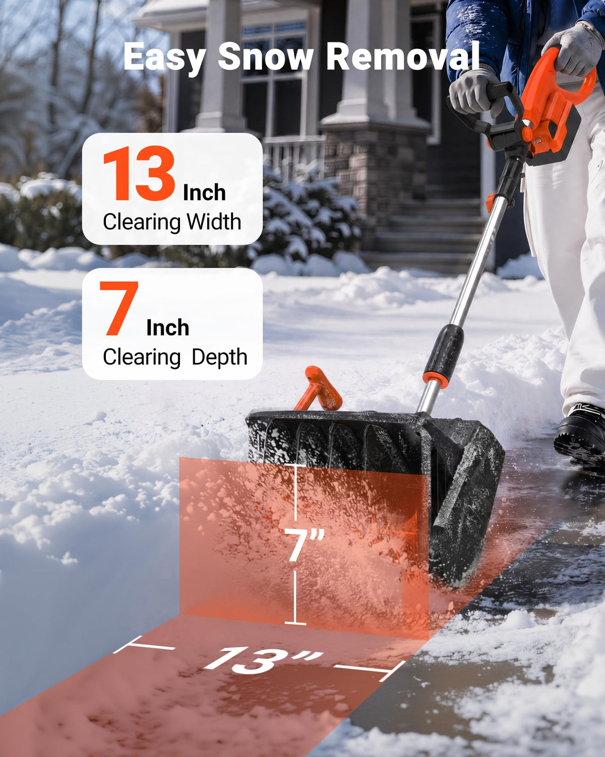 VOLTASK Cordless Snow Shovel, 24V | 13-Inch | 4-Ah Cordless Snow Blower, Battery Snow Blower with Directional Plate & Adjustable Front Handle (4-Ah Battery & Quick Charger Included)