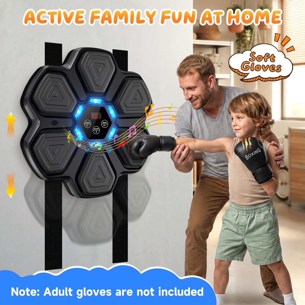 TGLLM Music Boxing Machine, Interactive Punching Trainer with Boxing Gloves, Large Size Wall Mounted Electronic Boxing Target for Adult Kids, 9 Modes & 9 Speeds
