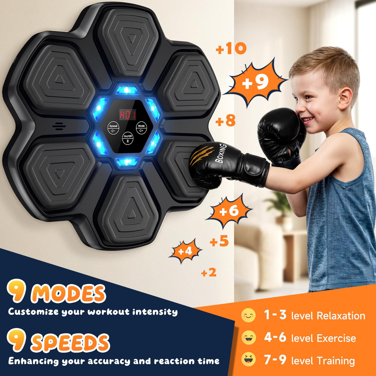 TGLLM Music Boxing Machine, Interactive Punching Trainer with Boxing Gloves, Large Size Wall Mounted Electronic Boxing Target for Adult Kids, 9 Modes & 9 Speeds