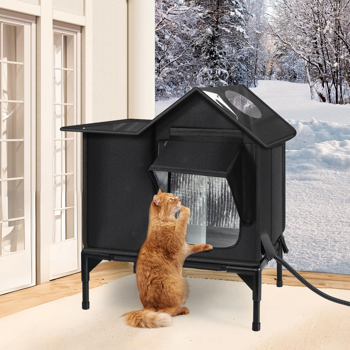 Outdoor Cat House Weatherproof, Heated Cat House, Insulated Cat House(M)