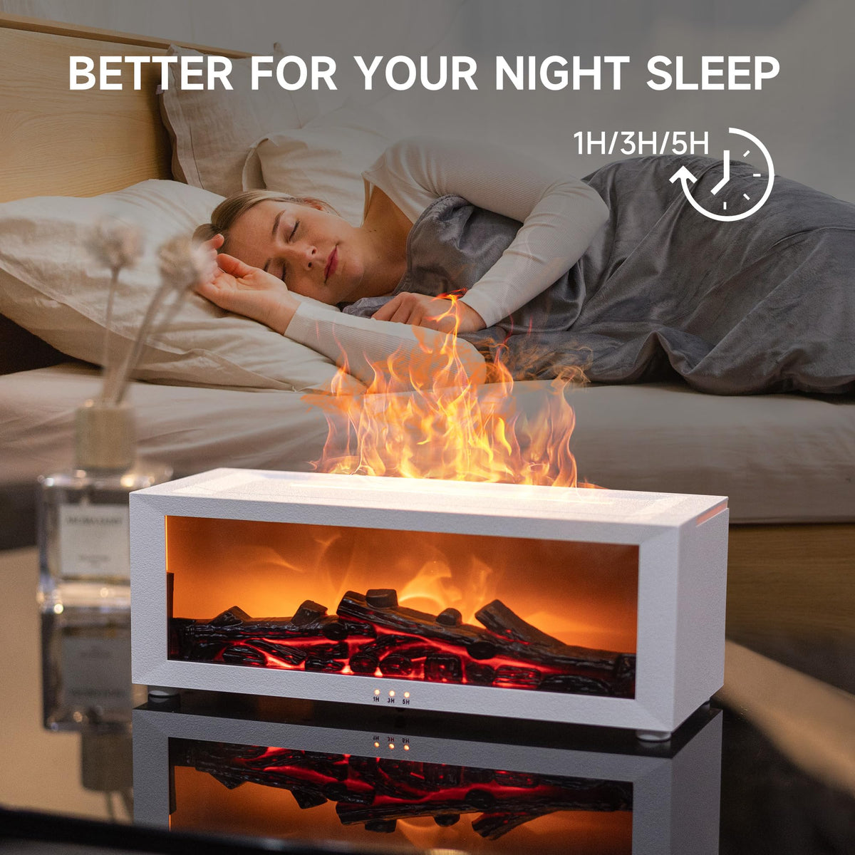 TMEHM Essential Oil Diffuser Humidifier with Fireplace Flame Effect