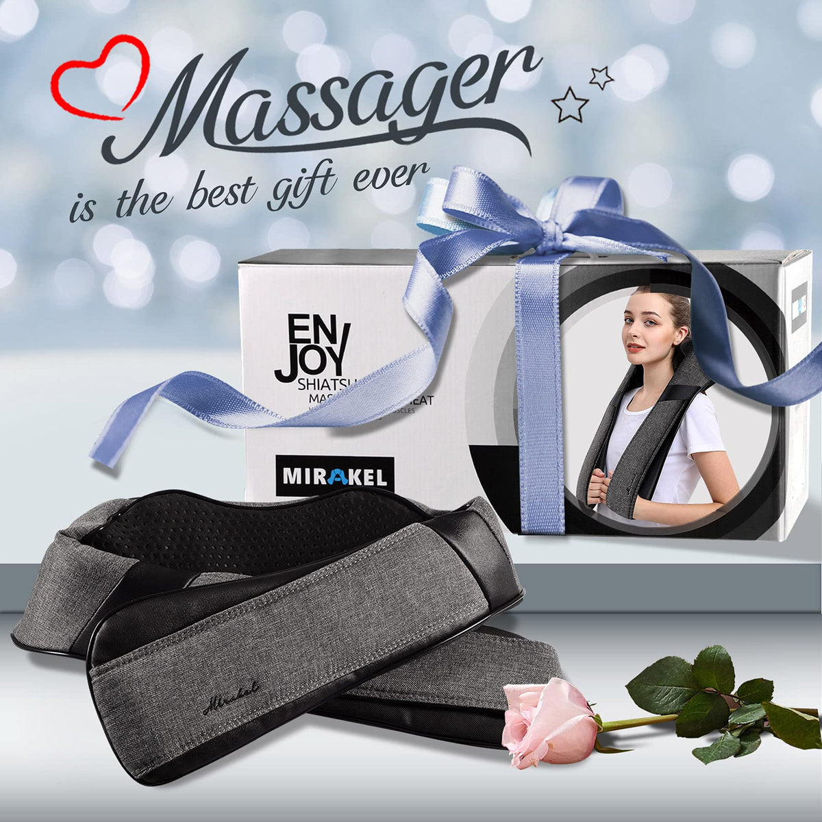 Mirakel Heat Neck Massager for Pain Relief Deep Tissue - Gift for Women Men