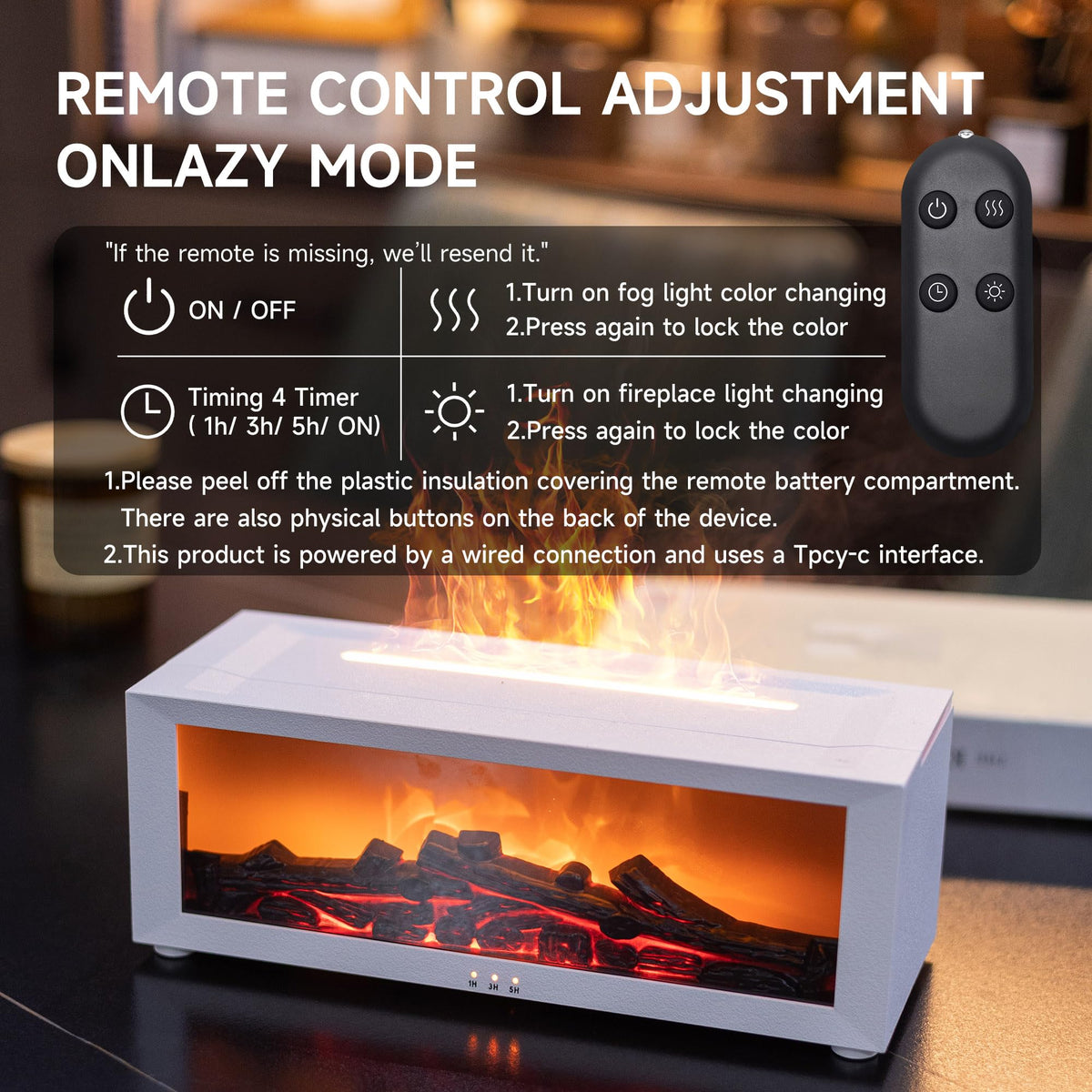 TMEHM Essential Oil Diffuser Humidifier with Fireplace Flame Effect