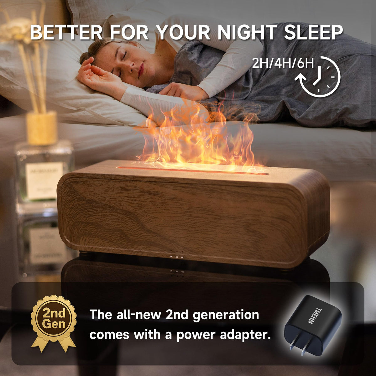 TMEHM Essential Oil Diffuser Humidifier with Fireplace Flame Effect