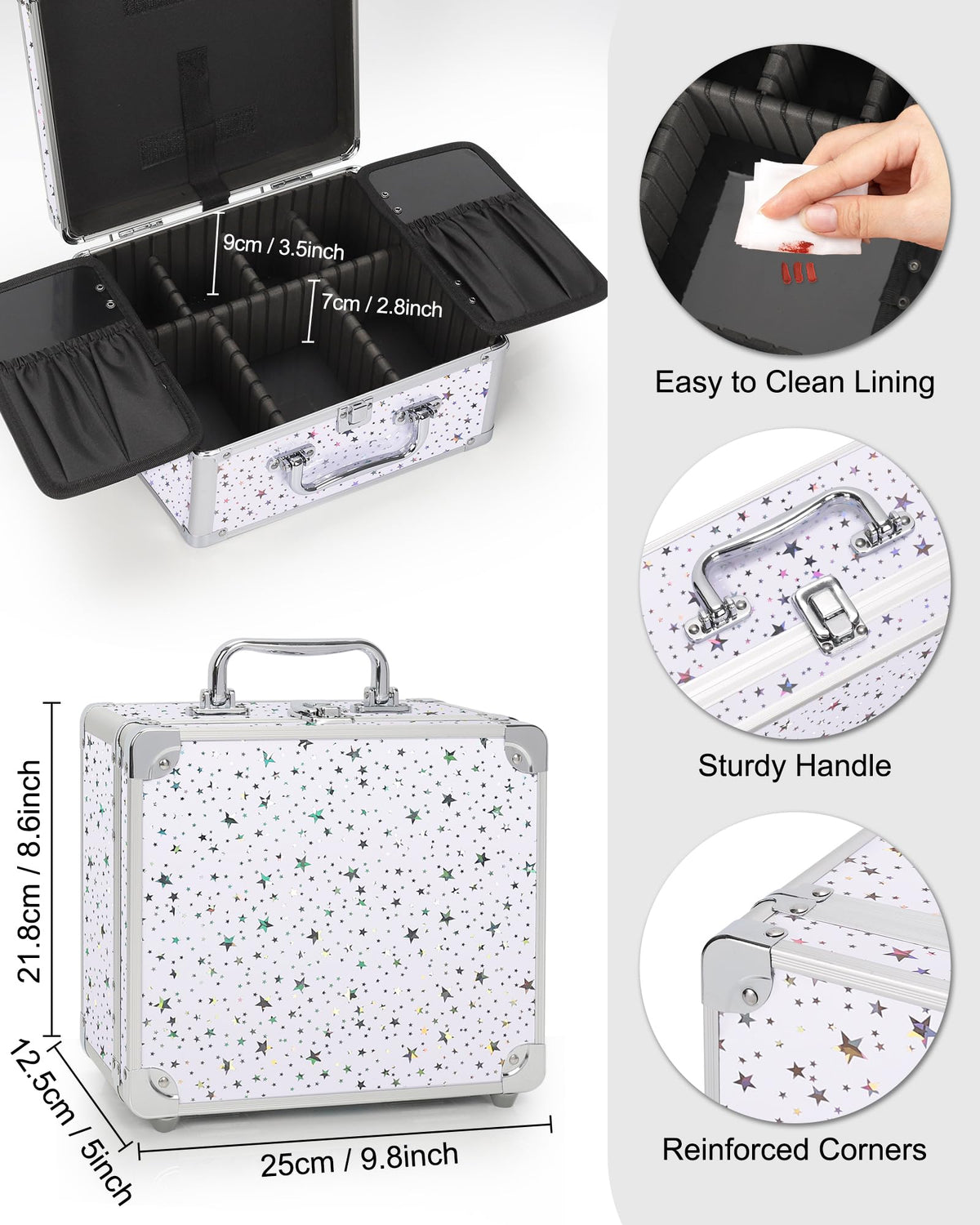 Relavel Makeup Bag with LED Mirror, Makeup Box Travel Train Case with Rechargeable Lighted Mirror & Adjustable Dividers, Cosmetic Brush Organizer Storage for Makeup Artists Gifts for Women and Girls