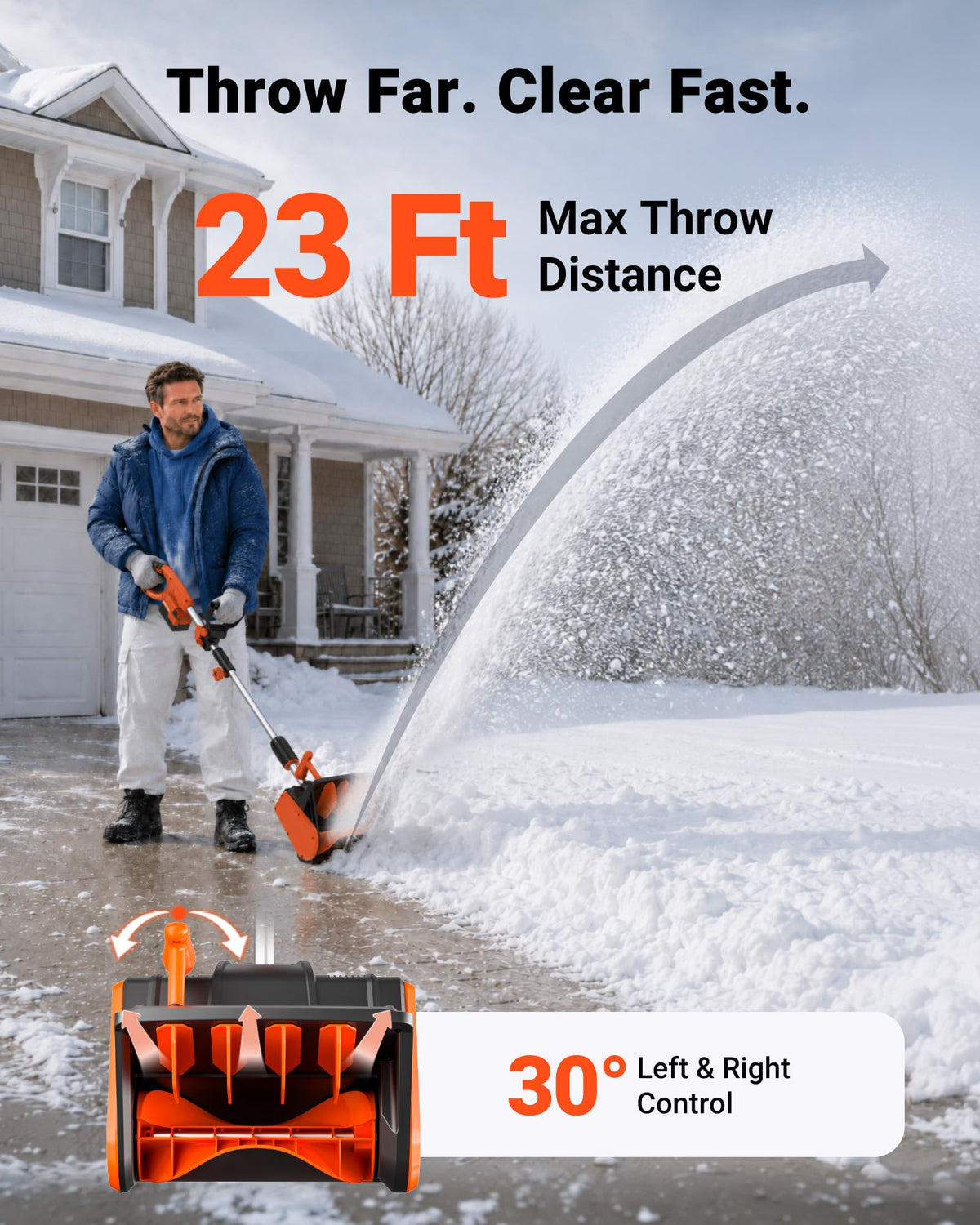 VOLTASK Cordless Snow Shovel, 24V | 13-Inch | 4-Ah Cordless Snow Blower, Battery Snow Blower with Directional Plate & Adjustable Front Handle (4-Ah Battery & Quick Charger Included)