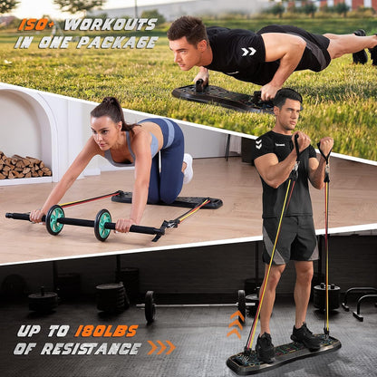 Upgraded Push Up Board,36 in 1 Home Gym Equipment with Ab Roller Wheel & Resistance Bands, Portable Foldable Workout Board for Full Body Strength Training Men Women,Gift for Boyfriend