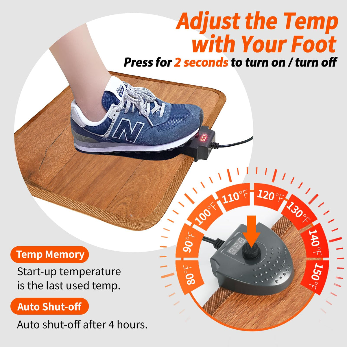 Heated Floor Mat Under Desk for Foot Warmer - Wider 110V Adjustable Temperature Electric Space Heaters Heating Pad - Carbon Crystal & Energy Saving Feet Warmers for Office,Home (Black Gray)