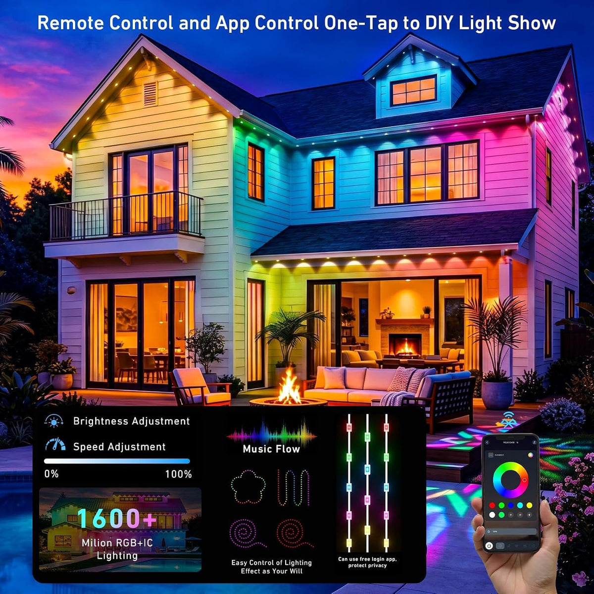 Permanent Outdoor Lights 150ft, Smart RGBIC Eave Lights, IP67 Waterproof