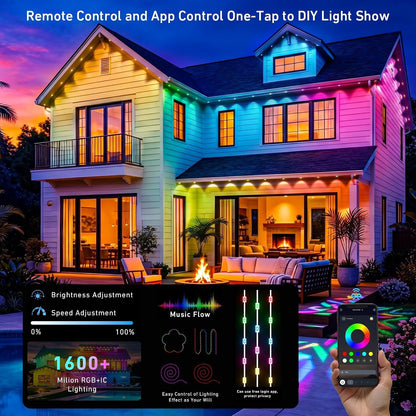 Permanent Outdoor Lights 150ft, Smart RGBIC Eave Lights, IP67 Waterproof