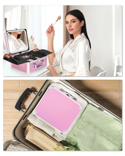 Makeup Train Case with LED Mirror, Rechargeable Travel Makeup Bag