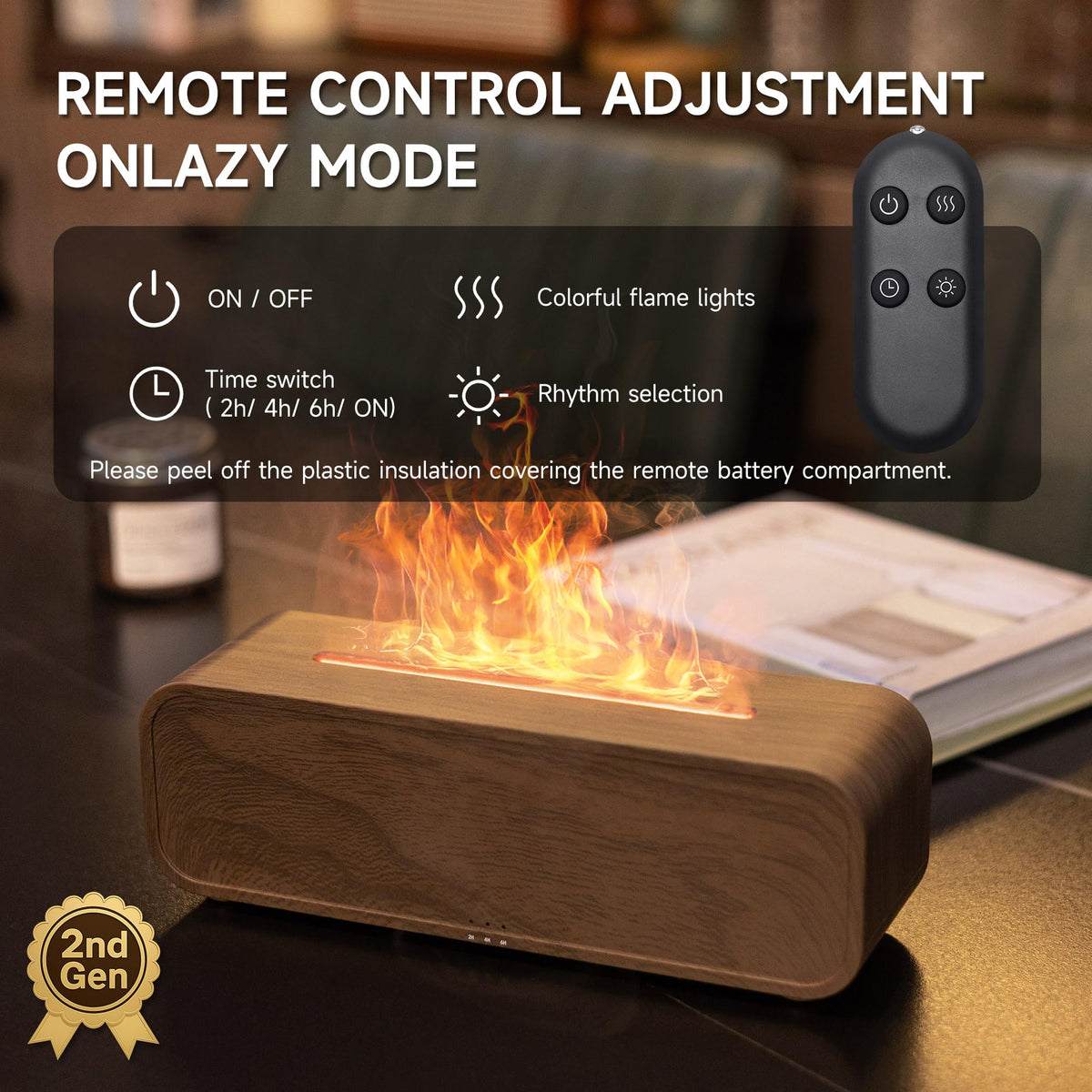 TMEHM Essential Oil Diffuser Humidifier with Fireplace Flame Effect