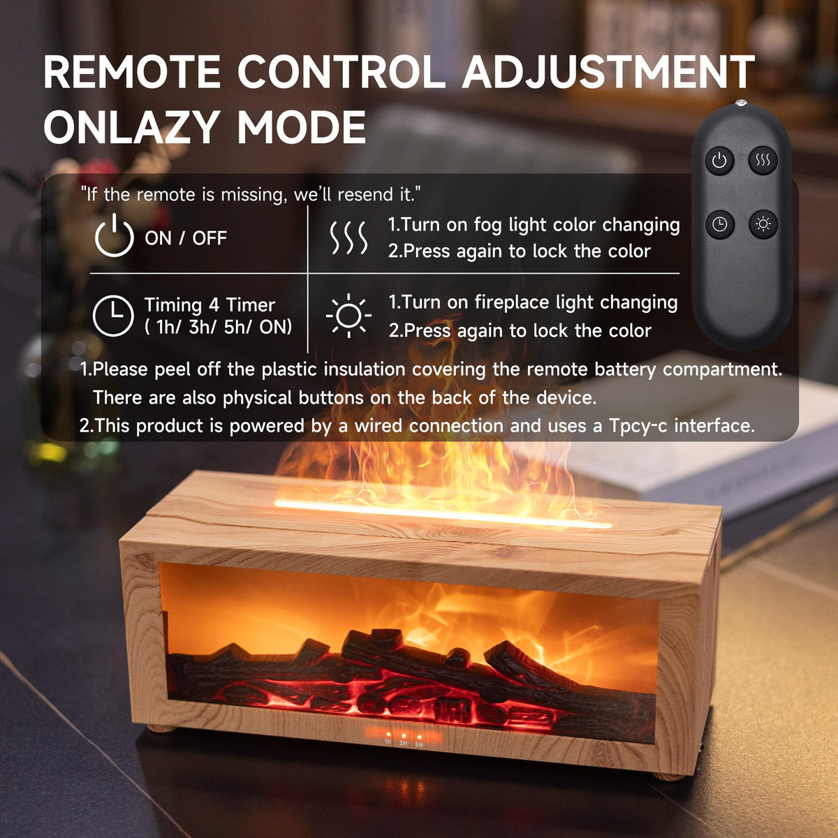 TMEHM Essential Oil Diffuser Humidifier with Fireplace Flame Effect
