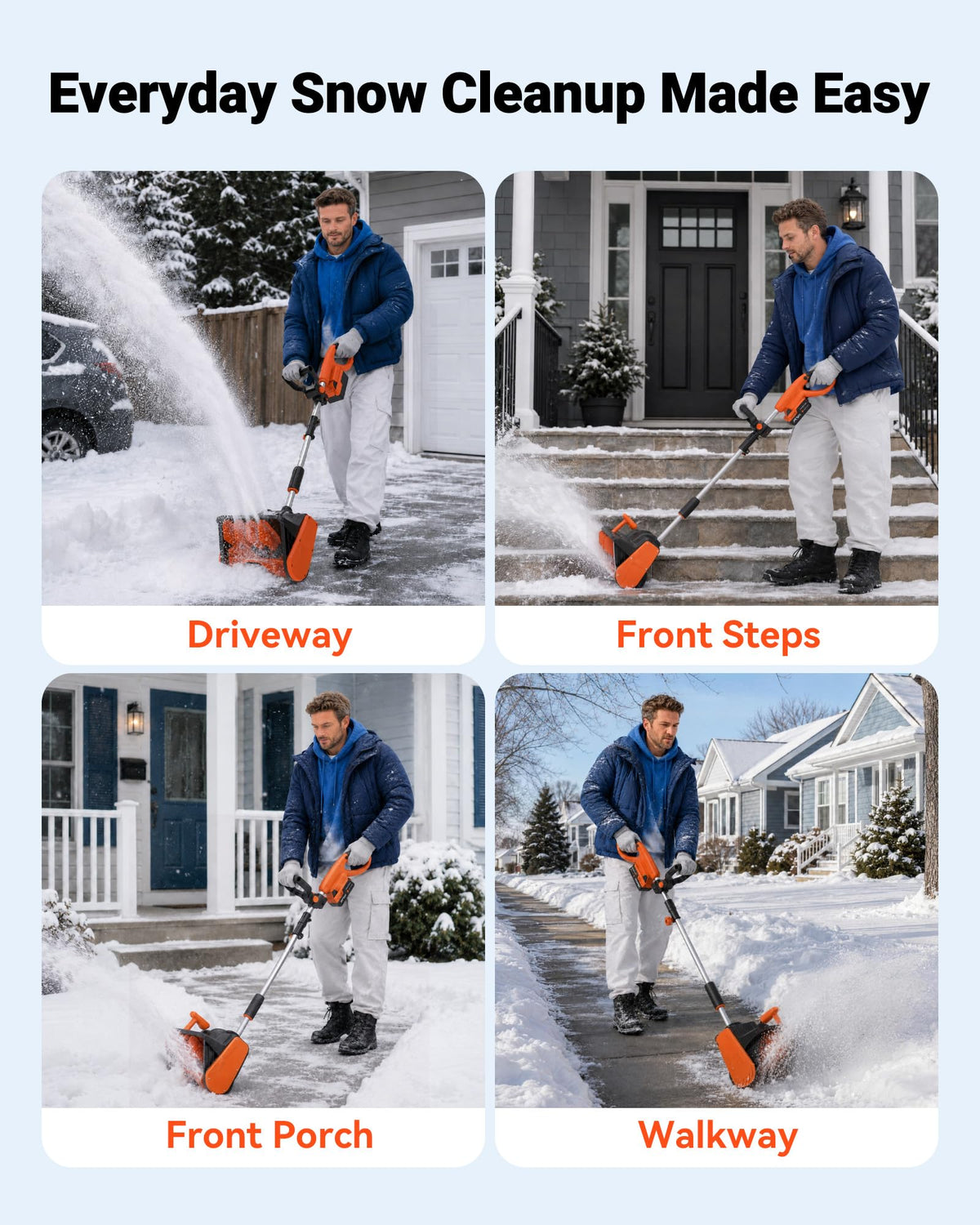 VOLTASK Cordless Snow Shovel, 24V | 13-Inch | 4-Ah Cordless Snow Blower, Battery Snow Blower with Directional Plate & Adjustable Front Handle (4-Ah Battery & Quick Charger Included)
