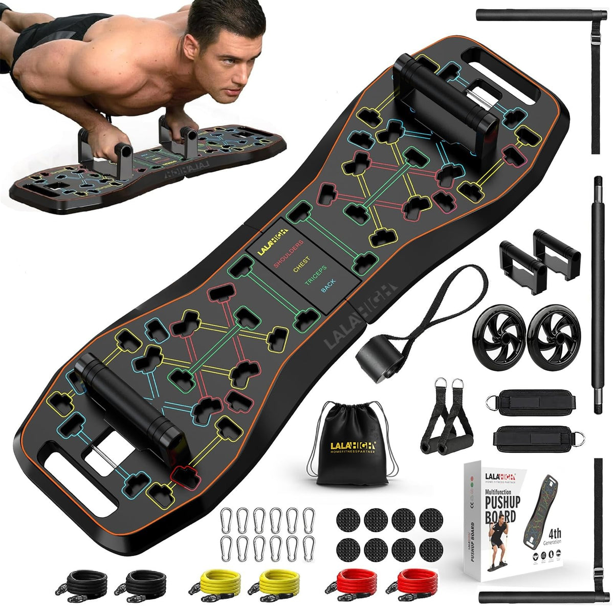 Upgraded Push Up Board,36 in 1 Home Gym Equipment with Ab Roller Wheel & Resistance Bands, Portable Foldable Workout Board for Full Body Strength Training Men Women,Gift for Boyfriend