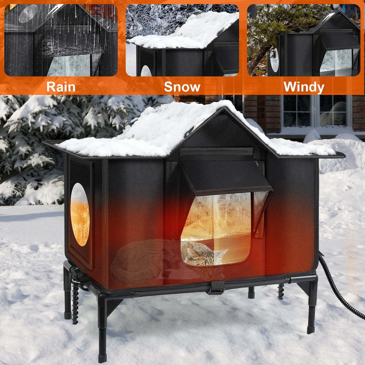 Outdoor Cat House Weatherproof, Heated Cat House, Insulated Cat House(M)