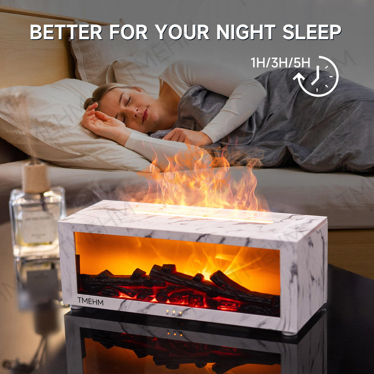 TMEHM Essential Oil Diffuser Humidifier with Fireplace Flame Effect