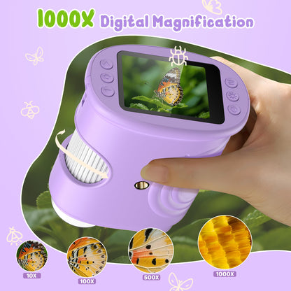 1000X Handheld Digital Microscope for Kids: Pocket Microscope with 2.0" IPS Screen - STEM Toys Birthday Gifts for Girls Boys Child - Portable Edu Science Kits Toddler Age 3-6 6-12