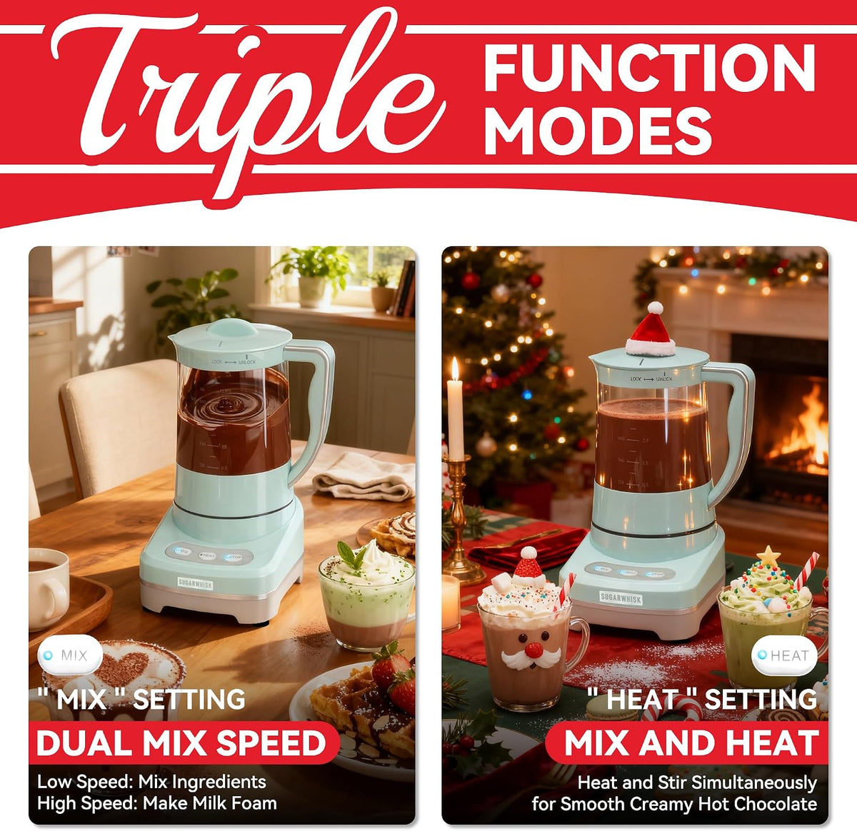 SugarWhisk 29 Oz Hot Chocolate Maker Machine, Electric Milk Frother and Steamer, Hot Cocoa Maker Machine for Hot Chocolate Bar, Detachable Pitcher, 2 Speed Mode, 3.5 Cups, Aqua