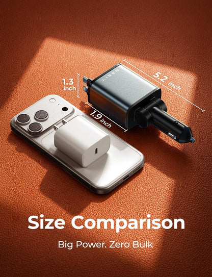 LISEN Retractable Car Charger, 84W Car Charger USB C Fast Charge,4 in 1