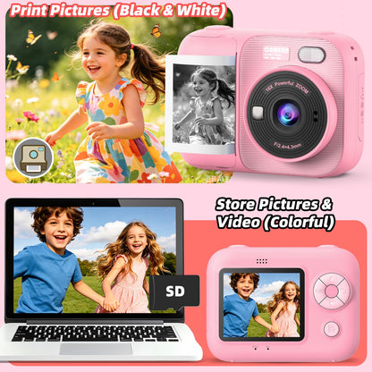 Kids Instant Print Camera with 5 Rolls Print Paper, 1080P HD Camera, Rechargeable Portable Toddler Selfie Camera, Christmas Birthday Gifts Toys for Boys Girls Age 3-12 (Red & Blue)