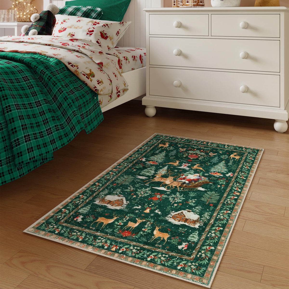 Lahome Christmas 8x10 Living Room Area Rug, Soft Christmas Tree Large Washable Rug for Bedroom, Non Slip Low Pile Indoor Floor Carpet for Home Office Xmas Holiday Decor, Beige