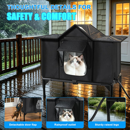 Heated Cat House Outdoor, Weatherproof Insulated Cat Shelter (M)