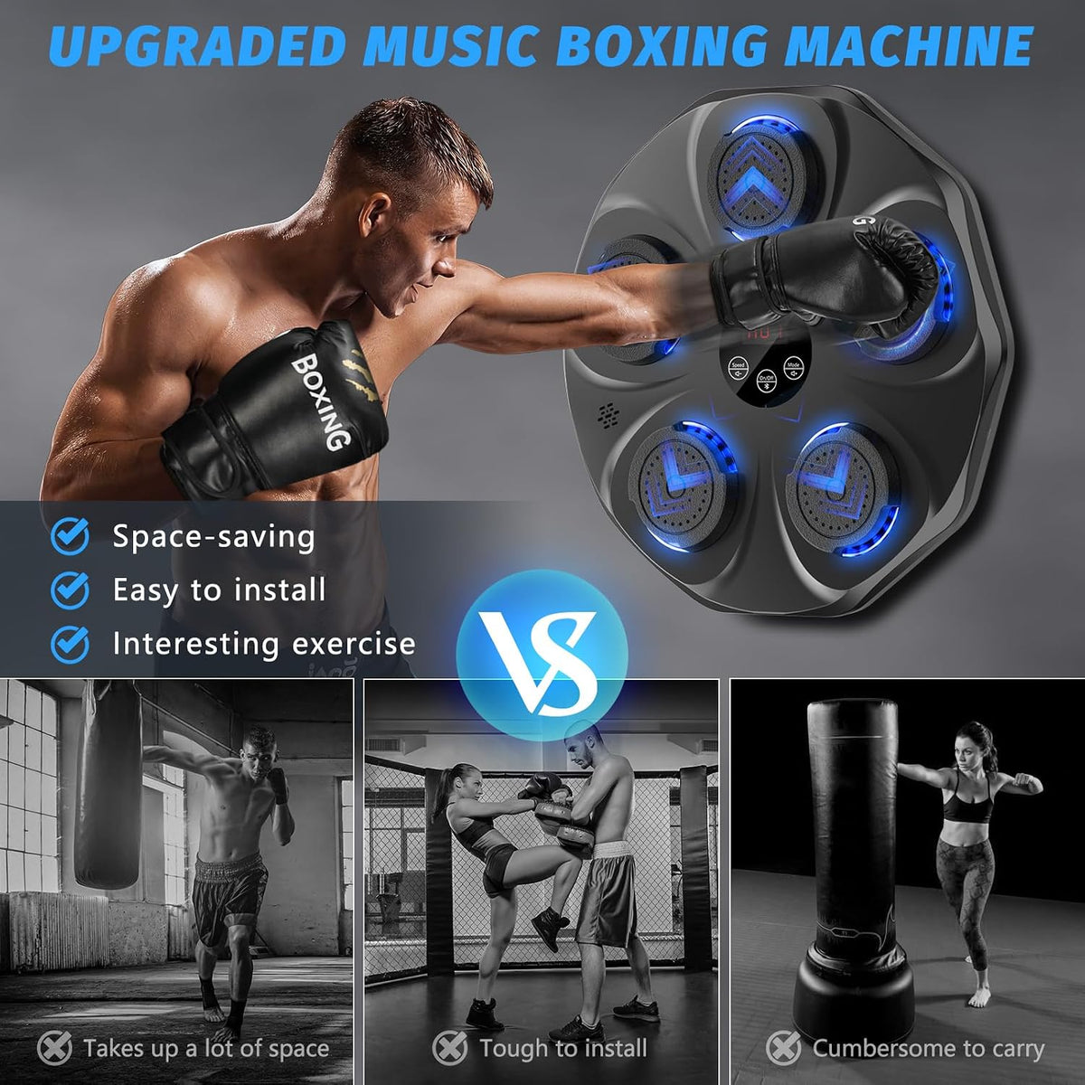 TGLLM Music Boxing Machine, Interactive Punching Trainer with Boxing Gloves, Large Size Wall Mounted Electronic Boxing Target for Adult Kids, 9 Modes & 9 Speeds