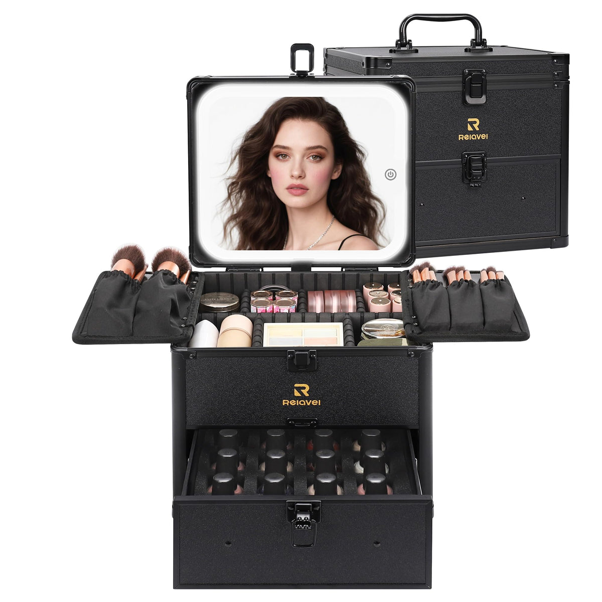 Makeup Train Case with LED Mirror, Rechargeable Travel Makeup Bag