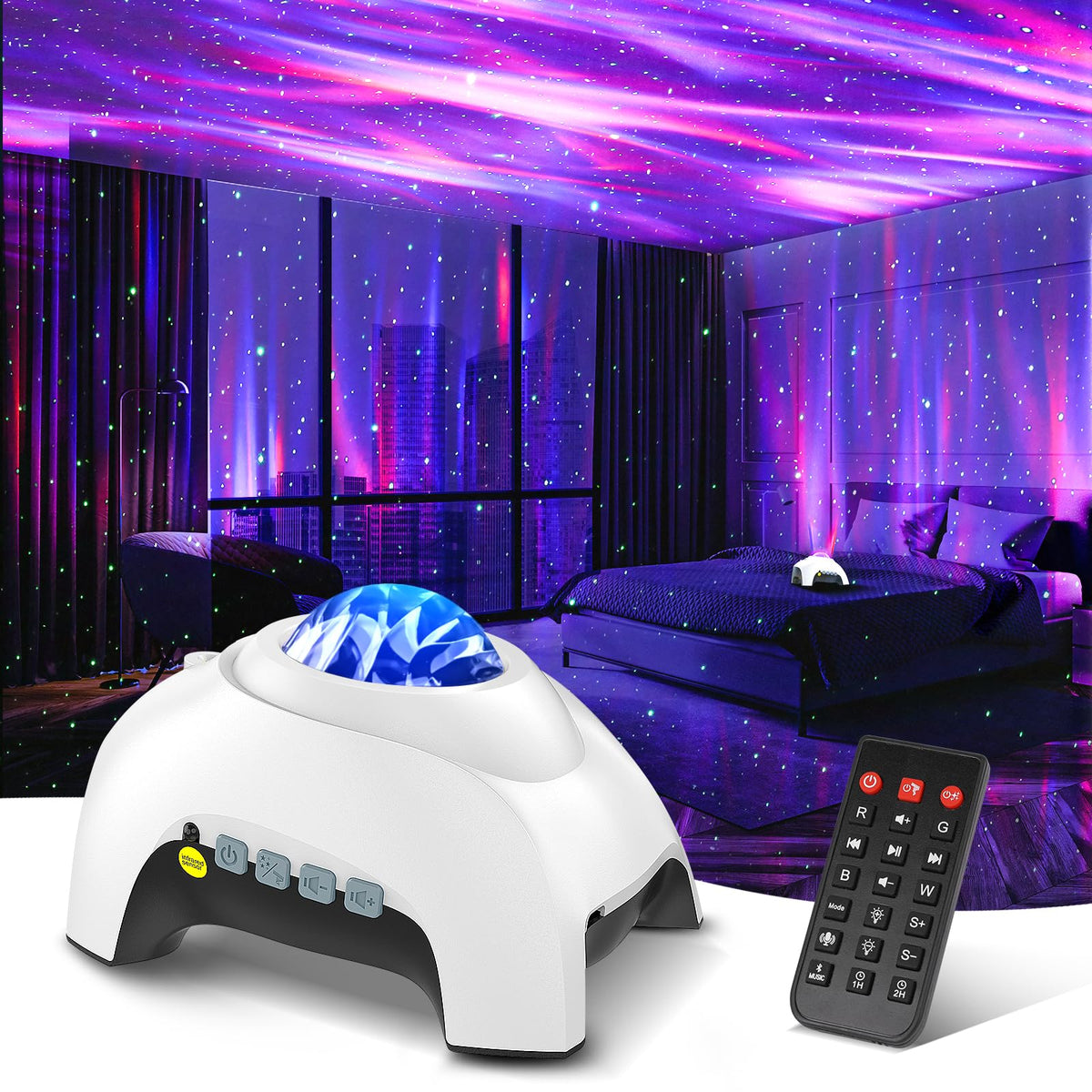 Galaxy Projector Aurora Night Light with Bluetooth Speaker & White Noise