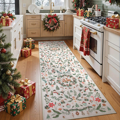 Lahome Christmas 8x10 Living Room Area Rug, Soft Christmas Tree Large Washable Rug for Bedroom, Non Slip Low Pile Indoor Floor Carpet for Home Office Xmas Holiday Decor, Beige