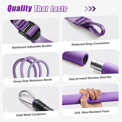 Upgraded Pilates Bar Kit with Resistance Bands Natural Latex for Women & Men, Heavy-Duty Stainless Steel Multifunctional Yoga Pilates Stick for Home Gym Exercise Fitness Equipment Full-Body Workouts
