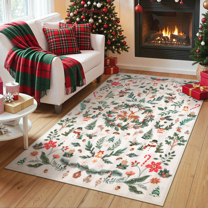 Lahome Christmas 8x10 Living Room Area Rug, Soft Christmas Tree Large Washable Rug for Bedroom, Non Slip Low Pile Indoor Floor Carpet for Home Office Xmas Holiday Decor, Beige