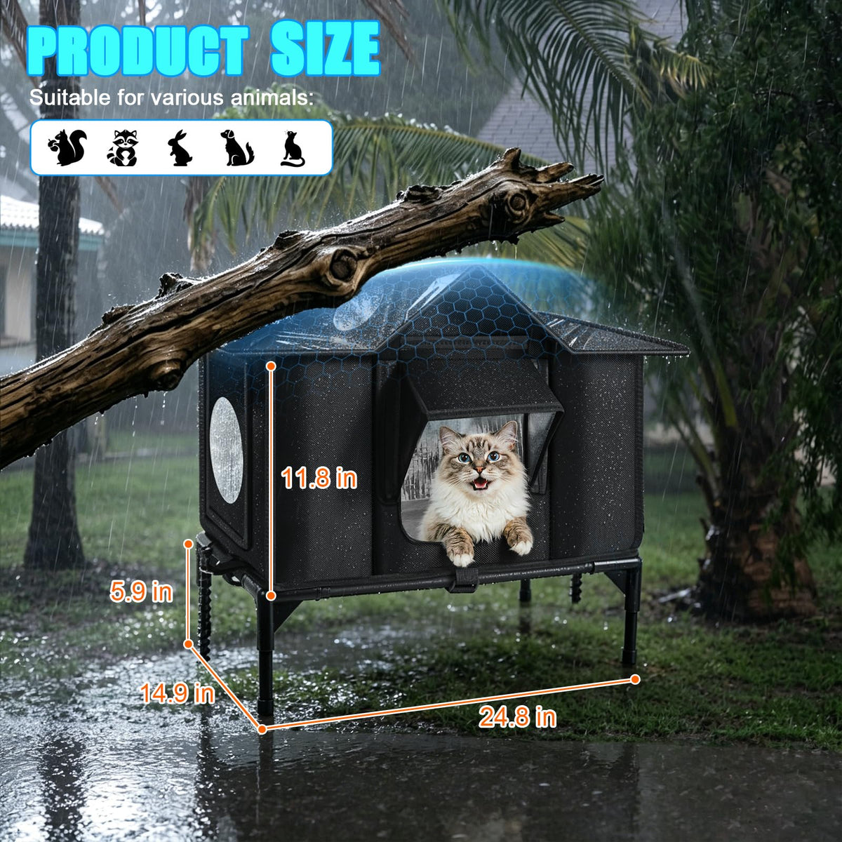 Outdoor Cat House Weatherproof, Heated Cat House, Insulated Cat House(M)