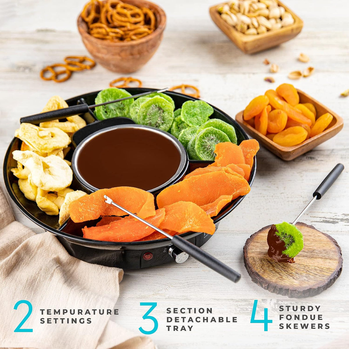 Kusini Electric Fondue Pot Set – Chocolate Fondue Kit - Temperature Control