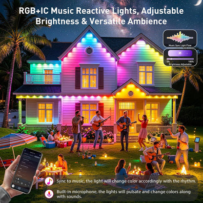 Permanent Outdoor Lights 150ft, Smart RGBIC Eave Lights, IP67 Waterproof